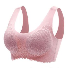 Natural Thai Latex Underwear 4.0 Angel Wings Seamless One Piece Women'S Lace Sports Bra Without Steel Ring (Option: Pink-M)